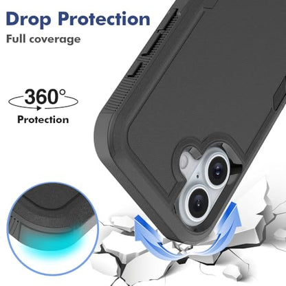 Heavy‑Duty Rugged Anti‑Drop Shockproof Protective Phone Case for iPhone 16, Durable Protective Shell, Black - color: Black, size: iPhone 16