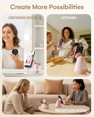 ZEEHOO 3 in 1 Charging Station for Apple Devices, Mag-Safe Charger Stand&Light,Fast Wireless Charging Station for iPhone 17/16/15/14/13/12&AirPods&iWatch &Pixel 10&Samsung Galaxy Watch,30W Adapter - color: Pink
