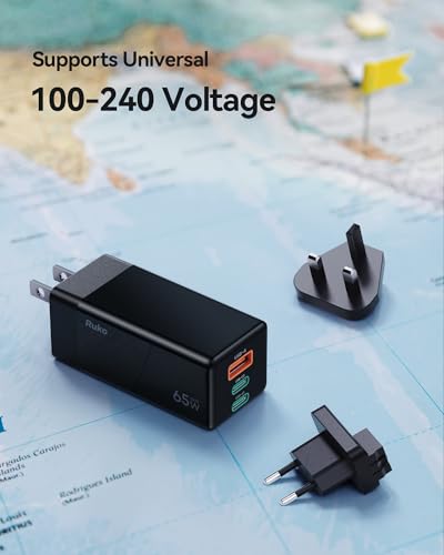 Ruko 65W USB C Travel Charger Kit, 3-Port GaN Fast Charger - size: Travel Charger Kit