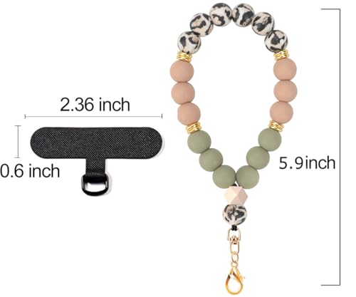 VICHUNHO Marble Silicone Beaded Phone Wrist Strap, Cellphone Lanyard with Tether Tab, Elastic Hands-Free Wristlet Bracelet - color: Khaki Leopard Print