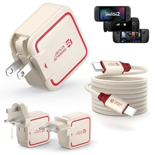 JSAUX 65W GaN USB C Charger for Switch 2, EU/UK Plug, 6.6FT Cable, White - color: Off-White