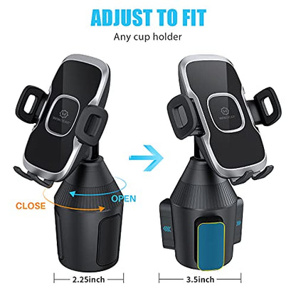 Cup Holder Phone Mount with Adjustable Neck, Cellphone Holder for Car, Upgraded Cup Phone Holder for Car, Compatible with iPhone, Samsung, Google, Expandable Side Arm, Sturdy Base