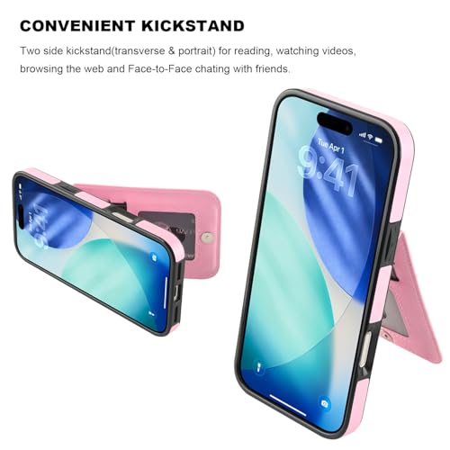 KIHUWEY for iPhone 17 Pro Max Wallet Case Card Holder Kickstand, Pink | Credit Card Slots, PU Leather, Magnetic Clasp, Flip Heavy Duty Protection Cover for Men - color: Pink