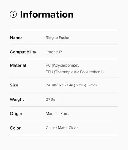 Ringke for iPhone 17 Case [Fusion Matte Clear] | Oil & Dirt Resistant, Anti-Fingerprint Technology Prevents Oily Smudges, Frosted Coating Feels Velvety Soft - size: iPhone 17