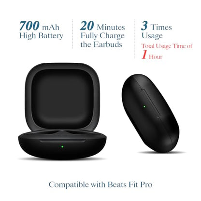 Wireless Charging Case Compatible for Beats Fit Pro, Portable Charger Case Replacement with Bluetooth Pairing Sync Button, 700mAh Built-in Battery (Not Included Earbuds) (Black) - color: Beats Fit Pro Black