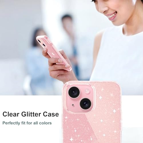 JJGoo Compatible with iPhone 15 Case Glitter, Clear Transparent Soft TPU Sparkle Anti-Scratch Shockproof Protective Phone Bumper, Women Girls Slim Bling Sparkly Phone Case - color: Clear, size: for iPhone 15