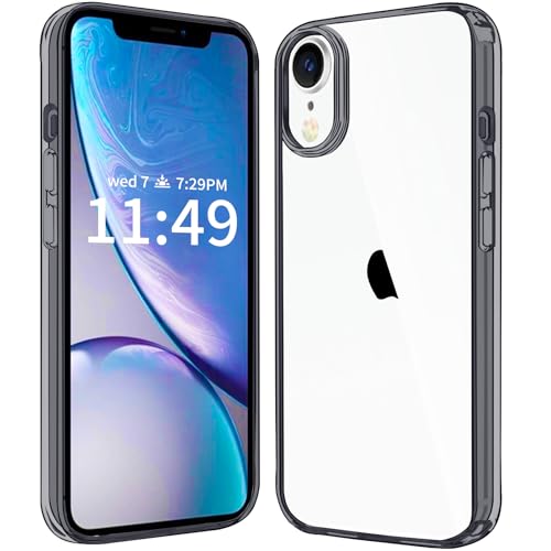 JJGoo Compatiable with iPhone XR Case Clear, Transparent Shockproof Phone Case, Slim Anti-Scratch Hard PC Back Protective Cover Bumper, Transparent Black - color: Transparent Black