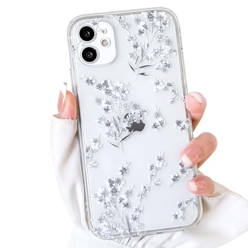 NITITOP Compatible for iPhone 11 Case Cute Clear Flower - White | Floral for Girls Women, Girly, Aesthetic, Soft TPU, Full Camera Lens, Protective, Shockproof Phone Cover - color: White, size: iPhone 11