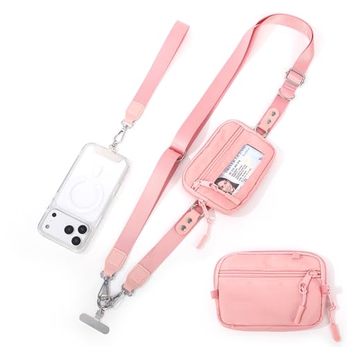 Crossbody Body Phone Holder for Women, New Phone Strap with Zippered Pouch, Adjustable Crossbody Strap - color: New Pink