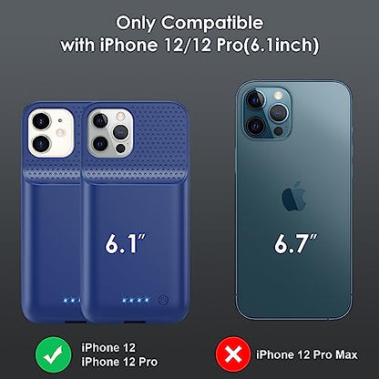 Battery Case for iPhone 12/12 Pro,[2025 Upgraded] 10800mAh Ultra-Slim Portable Extended Charger Case Cover for iPhone 12/12 Pro Charging Case (6.1 Inch)-Blue - color: Blue