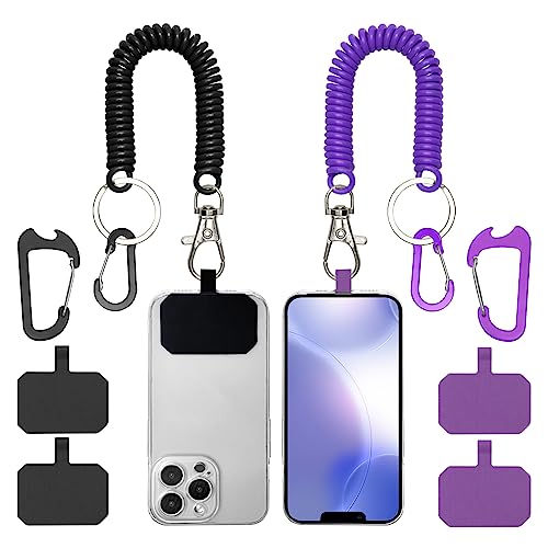 HOTEMIA Phone Tether Lanyard Anti Theft Phone Strap with Carabiner Anti-drop Outdoor Skiing Hiking Cycling fishing Climbing fit iPhone and Most Cell Phone (Black+Purple) - color: Black+purple