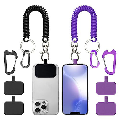 HOTEMIA Phone Tether Lanyard Anti Theft Phone Strap with Carabiner Anti-drop Outdoor Skiing Hiking Cycling fishing Climbing fit iPhone and Most Cell Phone (Black+Purple) - color: Black+purple