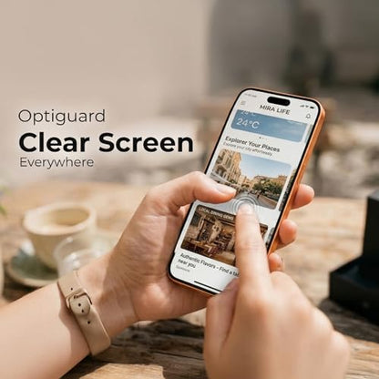 OptiGuard™ (2 Pack) Clear Screen Protector for iPhone 16/15, Ultra-Clear HD Transparency, 9H Tempered Glass, Bubble-Free Installation Kit, Scratch Resistant, Case Friendly