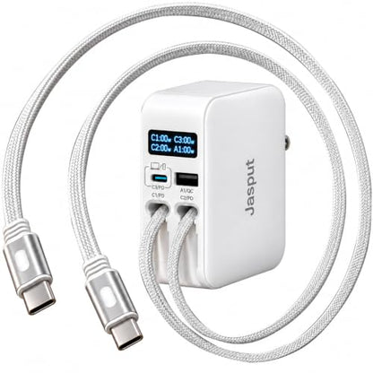 Jasput 67W Retractable Wall Charger, Built-in Dual USB-C Cables - color: White-CC