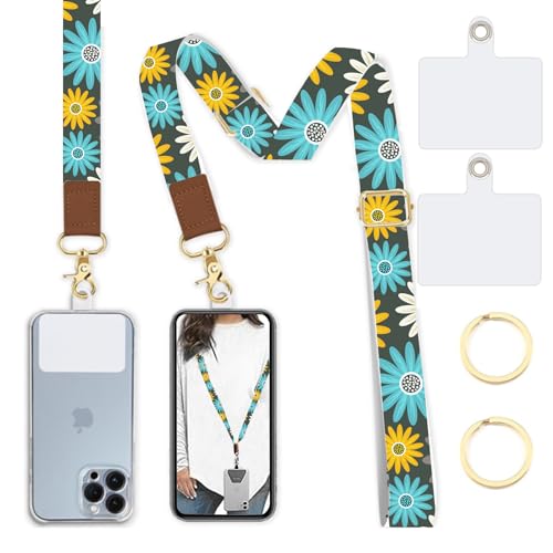 Phone Lanyard Wrist Strap Crossbody Adjustable, Cell Phone Lanyard for Around The Neck Shoulder Wristlet Strap - color: Colorful Daisy