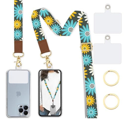 Phone Lanyard Wrist Strap Crossbody Adjustable, Cell Phone Lanyard for Around The Neck Shoulder Wristlet Strap - color: Colorful Daisy