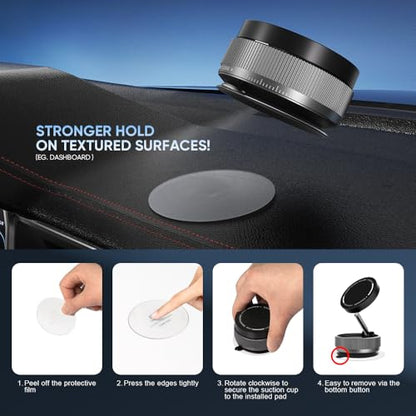 Vacuum Suction Phone Holder Magnet, 360° Adjustable Foldable Portable Vacuum Magnetic Phone Mount Stand (Black)