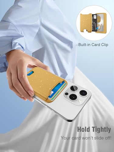 TopMade for Magsafe Wallet, 4 Card Holder, Strongest Magnetic Phone Wallet - color: Glitter Yellow