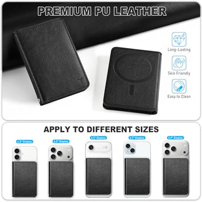 TUCCH Magnetic Wallet for iPhone 17/16/15/14/13/12 Series, Textured Black | 6 Card Holders, Compatible with Magsafe, RFID Blocking, Clear ID Window, Flip Card Case, PU Leather - color: Black - Textured