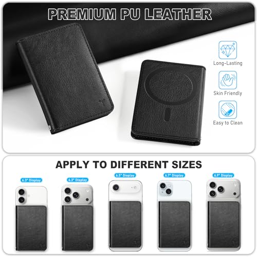 TUCCH Magnetic Wallet for iPhone 17/16/15/14/13/12 Series, Textured Black | 6 Card Holders, Compatible with Magsafe, RFID Blocking, Clear ID Window, Flip Card Case, PU Leather - color: Black - Textured