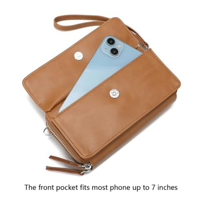 RFID Crossbody Wallet Wristlet Purse with Phone Pocket For Women Vegan Leather - color: B-dark Mustard