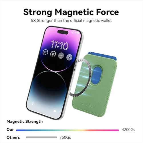 Magnetic Wallet Cell Phone Card Holder for Phone Case with Mag-Safe | Stronger Magnetic RFID Leather Phone Wallet Stick on Series of iPhone 17/16/15/14/13/12 and Pro/Promax, Light Green - color: Light Green, size: 1 Pack