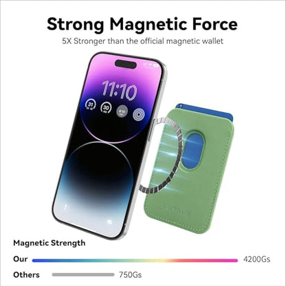 Magnetic Wallet Cell Phone Card Holder for Phone Case with Mag-Safe | Stronger Magnetic RFID Leather Phone Wallet Stick on Series of iPhone 17/16/15/14/13/12 and Pro/Promax, Light Green - color: Light Green, size: 1 Pack