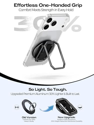 Ultra-Light & Durable Aluminum Phone Grip Stand for MagSafe, Finger Strap - color: Black (All-Aluminum)