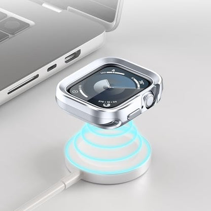 Amizee 2 in 1 Metal Rugged Case Compatible with Apple Watch SE 3/2/1 Series 6/5/4 44mm, Aluminum Shockproof Protective Bumper Cover for iWatch 44mm, Silver - color: Silver, size: 44mm