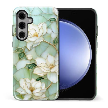 Case Compatible with Samsung Galaxy S24, Hybrid 2-Layer Hard Shell Protection Case, Shockproof Protective Tough Phone Cover, Blooming Cyan Flowers - color: Blooming Cyan Flowers, size: Samsung Galaxy S24
