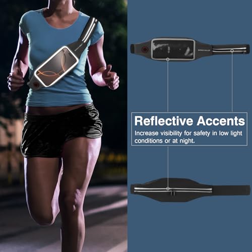 Rhino Valley Running Belt, Waist Belt Bag with Touchscreen Reflective | Runners Gifts Money Belt Phone Holder for Running Hiking Walking Gym Accessories Black Waterproof Fanny Pack for Women Men