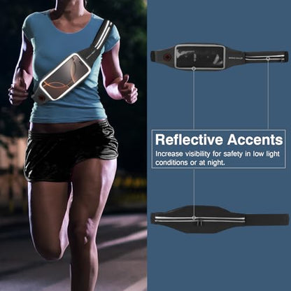 Rhino Valley Running Belt, Waist Belt Bag with Touchscreen Reflective | Runners Gifts Money Belt Phone Holder for Running Hiking Walking Gym Accessories Black Waterproof Fanny Pack for Women Men
