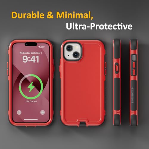 Follaroma for iPhone 13 Case, Heavy Duty Magnetic Cases, Red, 6.1" | Compatible with MagSafe, Heavy Duty Shock proof,Military-Grade Anti-Drop Protective,Dual Layer Magnetic Protection Phone Case - color: Black Red