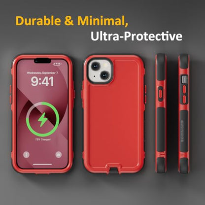 Follaroma for iPhone 13 Case, Heavy Duty Magnetic Cases, Red, 6.1" | Compatible with MagSafe, Heavy Duty Shock proof,Military-Grade Anti-Drop Protective,Dual Layer Magnetic Protection Phone Case - color: Black Red