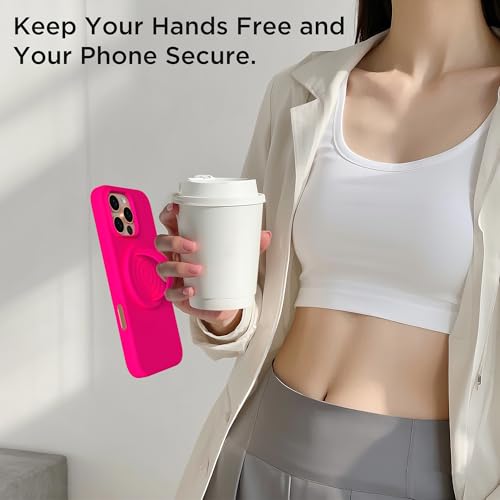 Magnetic Phone Grip for MagSafe, Silicone Ring Grip, Neon Pink - color: Neon Pink