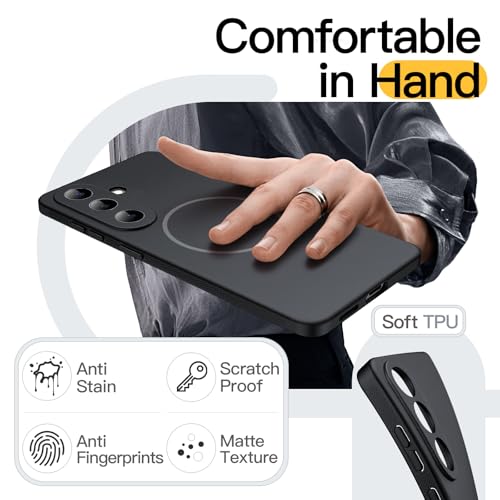 JETech Slim Magnetic Case for Samsung Galaxy S26, Anti-Slip, Black | Compatible with MagSafe, Full Camera Lens Protection, Soft TPU Cover, Shockproof - color: Black, size: Galaxy S26