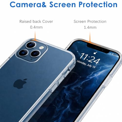 Clear Case for iPhone 12 Pro 6.1 Inch, Transparent Phone Cover, Anti-Yellowing, Shockproof & Scratch-Resistant Slim TPU + PC Protective Case