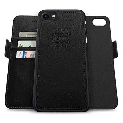 Dreem Fibonacci 2-in-1 Wallet Case for Apple iPhone SE 3 (2022), SE 2, & 8/7 - Luxury Vegan Leather, Magnetic Detachable Shockproof Phone Case, RFID Card Protection, 2-Way Flip Stand - Black - color: Black, size: iPhone SE 3 (2022), SE 2, & 8/7