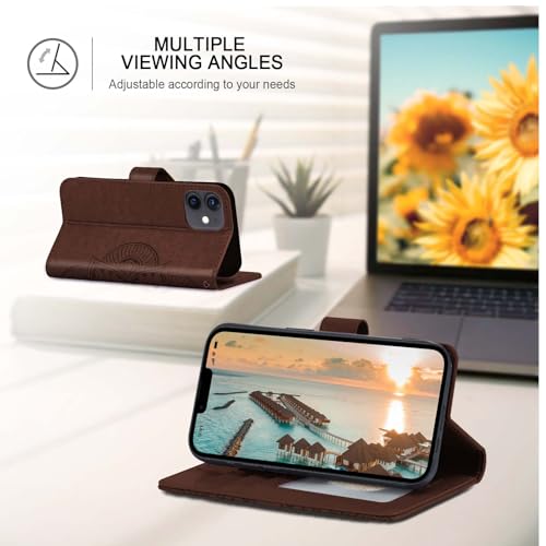 Wallet Case for iPhone 12 and iPhone 12 Pro,[RFID Blocking] 3 Card Holder Stand with Credit Card Slot PU Leather Magnetic Protective Flip Cover for iPhone 12/12 Pro(Dark Brown) - color: Dark Brown