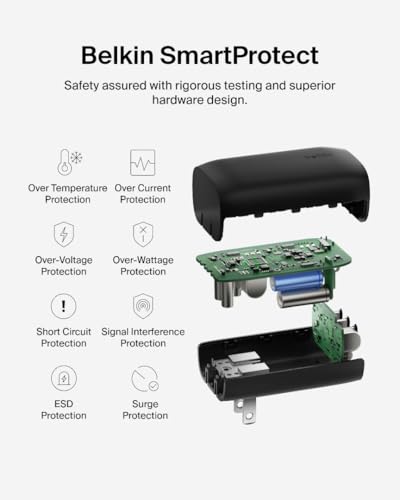 Belkin 67W 3 Port USB C Charger Block, PPS Fast Charging for MacBook - style: Black