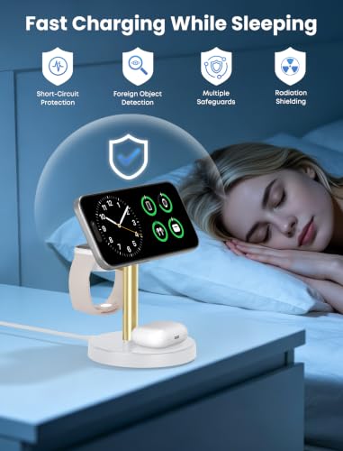 Aeinidi 3 in 1 Fast Wireless Charging Station for Apple MagSafe Charger - color: Gold White, size: 15W