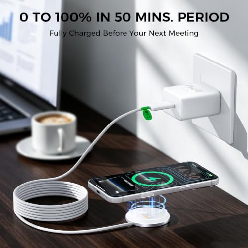 Magnetic Wireless Charger [25W Fast Charging], 6FT Qi2.2 Fast Wireless Charger Phone Pad with 45W USB-C Wall Charger Combo, for iPhone 17-16, AirPods