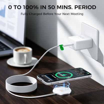Magnetic Wireless Charger [25W Fast Charging], 6FT Qi2.2 Fast Wireless Charger Phone Pad with 45W USB-C Wall Charger Combo, for iPhone 17-16, AirPods