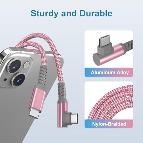 Basesailor 60W USBC to USBC Charger Cable 10FT with USB Adapter Right Angle - color: Pink, size: 10FT/3M