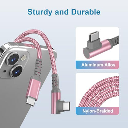 Basesailor 60W USBC to USBC Charger Cable 10FT with USB Adapter Right Angle - color: Pink, size: 10FT/3M