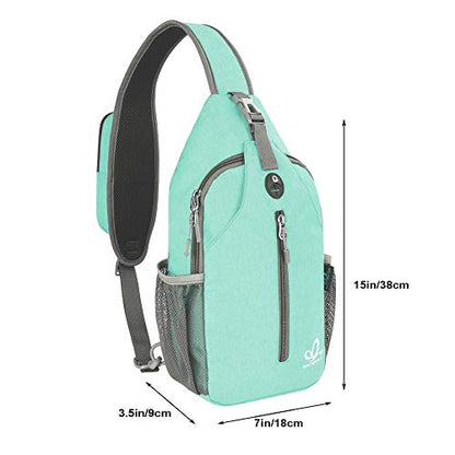 WATERFLY Crossbody Sling Backpack Sling Bag Travel Hiking Chest Bag Daypack | Small Hiking bag,Multi-compartment storage,Water-resistant,Breathable back pad,Reversible adjustable shoulder strap - color: N - Mint Green