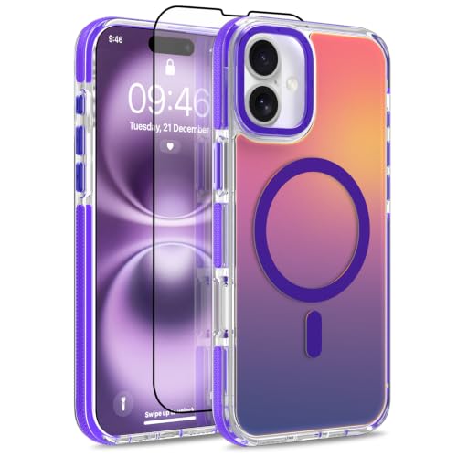 Magnetic Case for iPhone 16 [Compatible with Magsafe] [Cute Fashion Fluorescent Design] [1 Screen Protector] Slim Translucent Matte Case for iPhone 16 6.1" 2024, Purple - color: Purple, size: iPhone 16