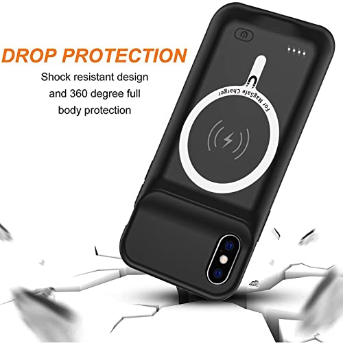 Battery Case for iPhone X/XS, Upgraded 10000mAh High Capacity Rechargeable Portable Extended Charger Case Wireless Charging Compatible with iPhone X/XS/10 (5.8 inch) Charging Case & Carplay (Black) - size: iPhone X/XS (5.8 inch)
