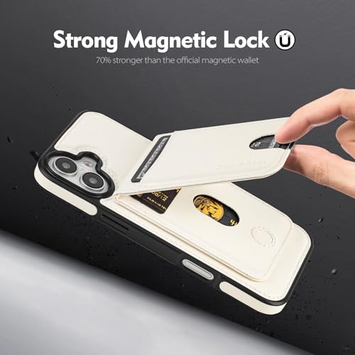 Shieldtop Compatible with MagSafe iPhone 16 Wallet Case,White | 2 in 1 Detachable Magnetic,Credit Card Holder Slots,RFID Blocking,PU Leather,Kickstand,Flip Folio Phone Cover for Men & Women - color: White, size: iPhone 16 6.1"