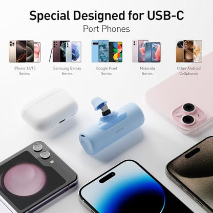 iWALK 4,500mAh USB-C Portable Charger, Power Bank with Built-in Connector, Phone Battery Pack, Compatible with iPhone 18/17/16/15 Series, Samsung Galaxy S24/S23/S22 and Android Phones, Blue - color: Blue